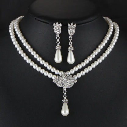 Bridal Pearl Crystal Necklace and Earring Set