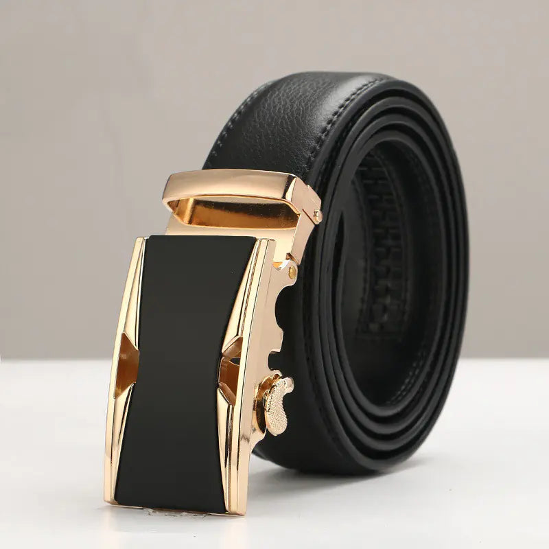 Genuine Leather Men's Belt with Automatic Buckle