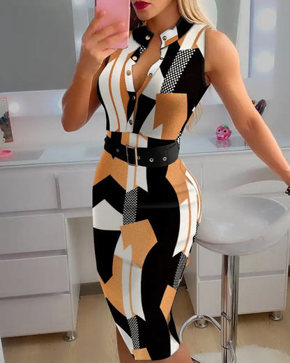 Fashion Button Dress for Women with Belt