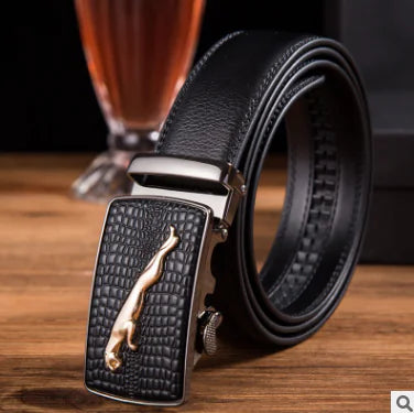 Automatic Buckle Leather Belt for Business Pants