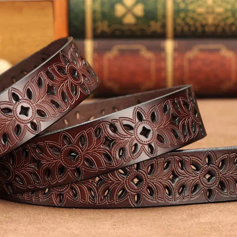 Vintage Genuine Leather Belt with Pin Buckle