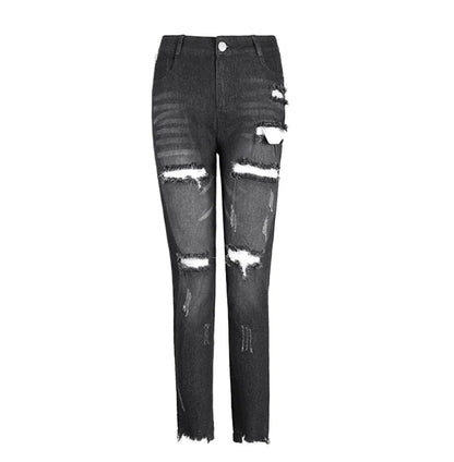 Women's Ripped Skinny Jeans - Mid-Rise Denim Pants
