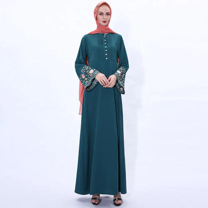 Vintage A-Line Abaya Dress with Bell Sleeves