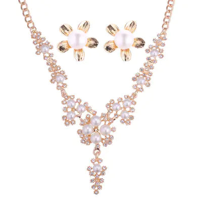 Pearl and Rhinestone Earring Necklace Set