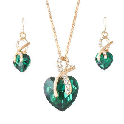 Austrian Crystal Heart Pendant Necklace Earring Set