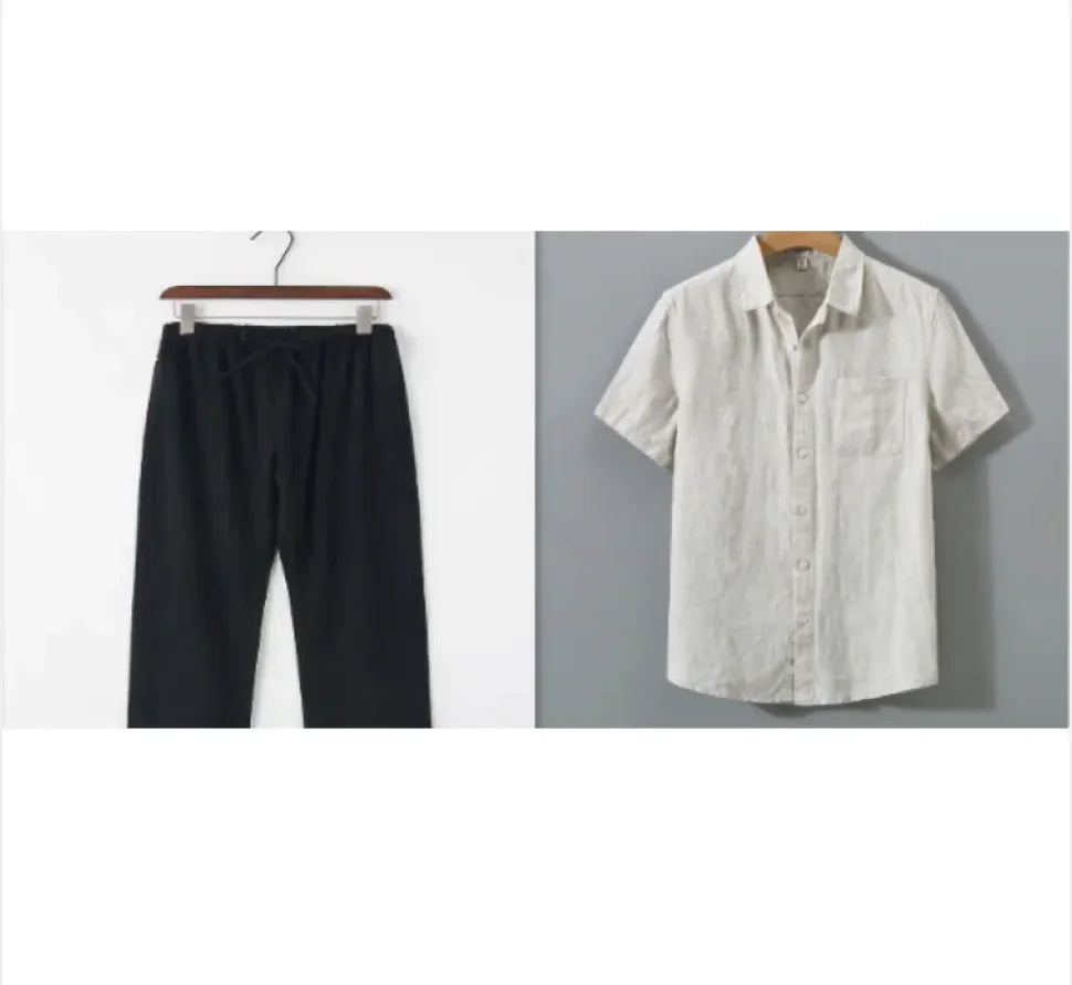 Men's Casual Linen Shirt with Loose Standing Collar