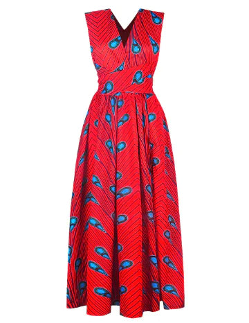 African Print High-Waist Irregular Dress with Slit