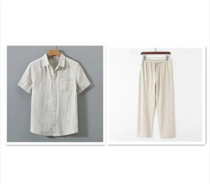 Men's Casual Linen Shirt with Loose Standing Collar