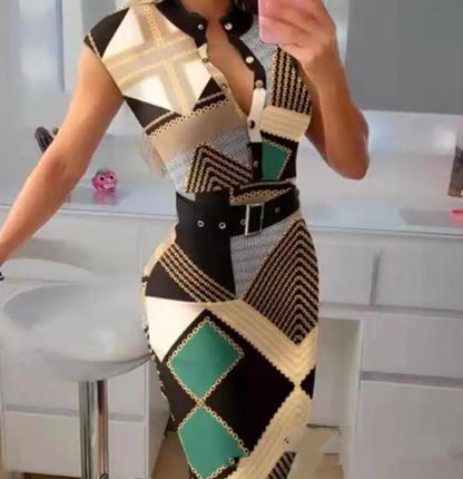 Fashion Button Dress for Women with Belt