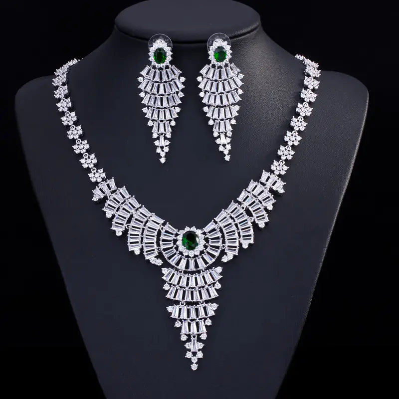 3A Zirconia Earring Necklace Bridal Set, Hypoallergenic