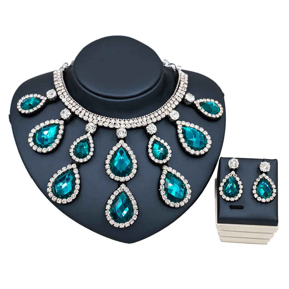 Colorful Exaggerated Bridal Necklace and Earring Set