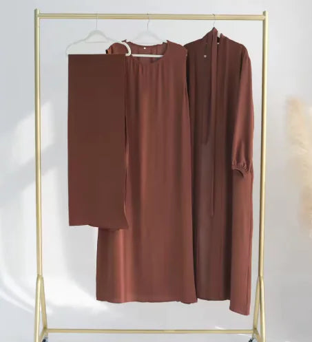 Women's Open Abaya Kimono Dress Set (3 Pieces)